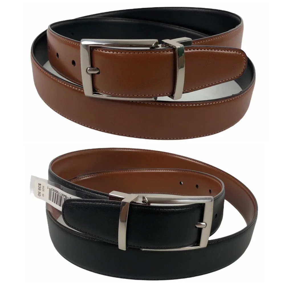 Perry Ellis Mens 40 Reversible Belt Black Brown Bonded Leather NWT $39.5